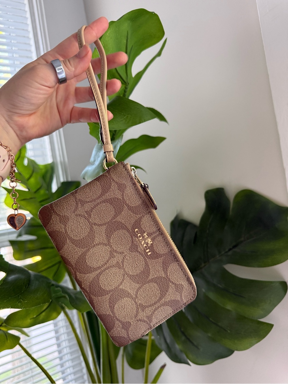 Coach Brown Signature Canvas Zip Wristlet